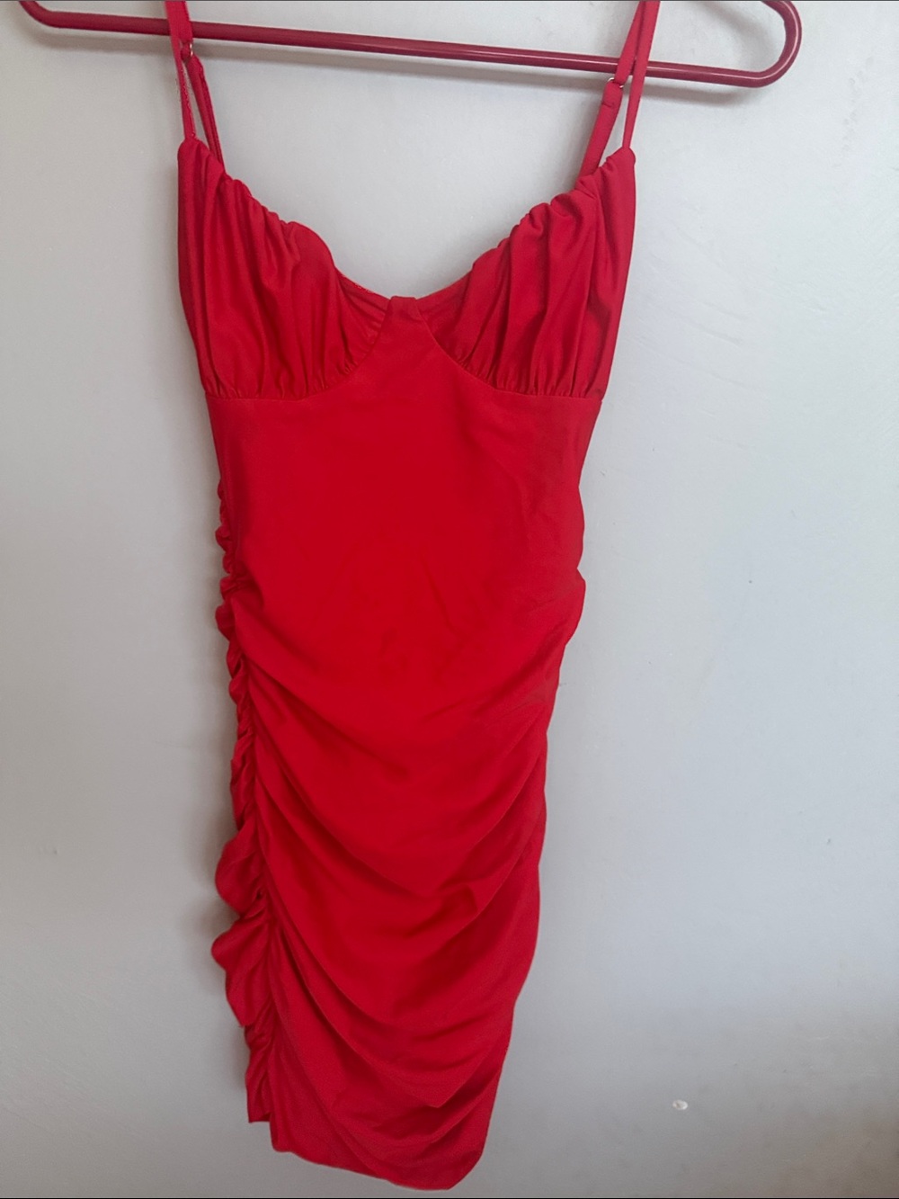 Tiger Mist Red Ruched Bodycon Mini Dress - Picture 2 of 4